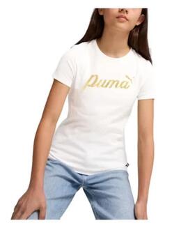 Camiseta Puma Essentials+ Script Metallic Blanco